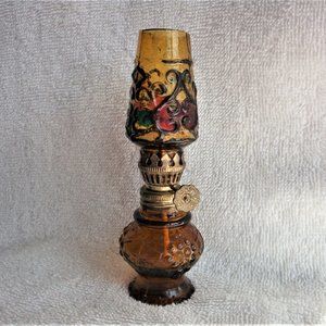 Miniature Amber Glass Oil Lamp - Adorable!!
